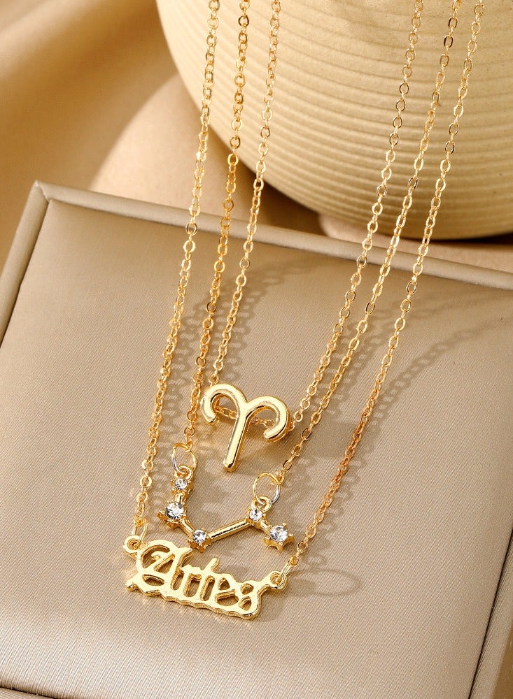 3Pcs Aries Symbol Necklace, Retro Gold Plated 12 Constellation Pendant, zodiac sign - Image 2