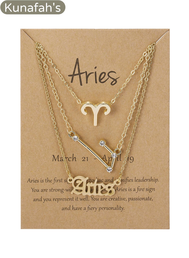 3Pcs Aries Symbol Necklace, Retro Gold Plated 12 Constellation Pendant, zodiac sign - Image 1