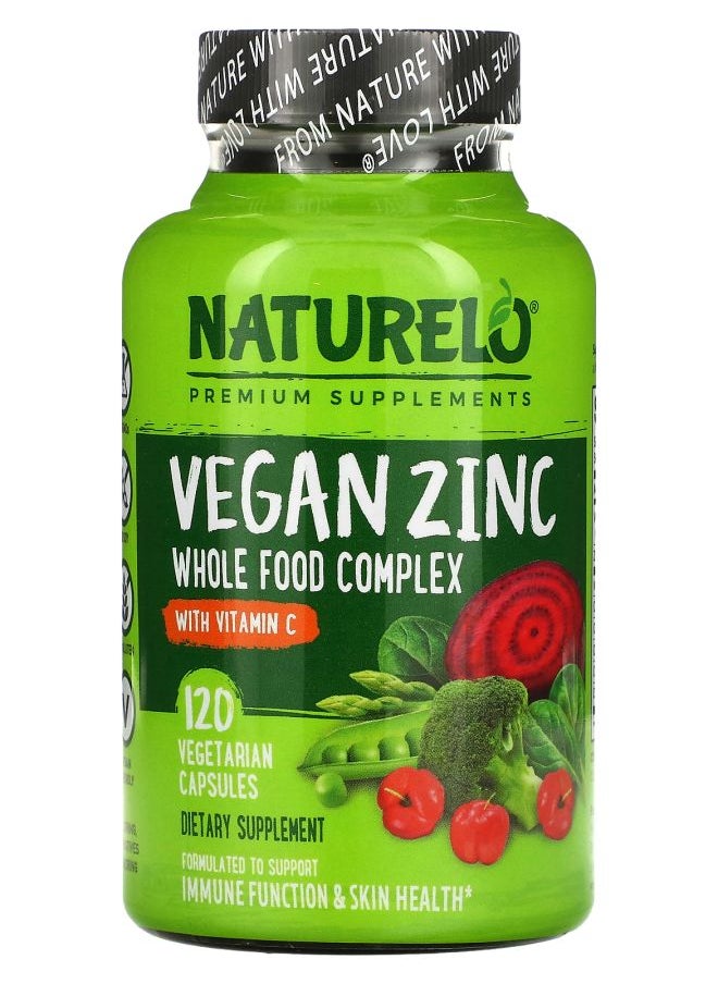 NATURELO Premium Supplements - Vegan Zinc with Vitamin C 120 Vegetarian Capsules - Image 1
