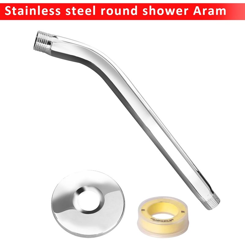 Onzo Stainless Steel Shower Arm with Chrome Finish | Includes Wall Flange & Tape | Sleek, Rustproof Bathroom Shower Fitting (15-Inch) - Image 2
