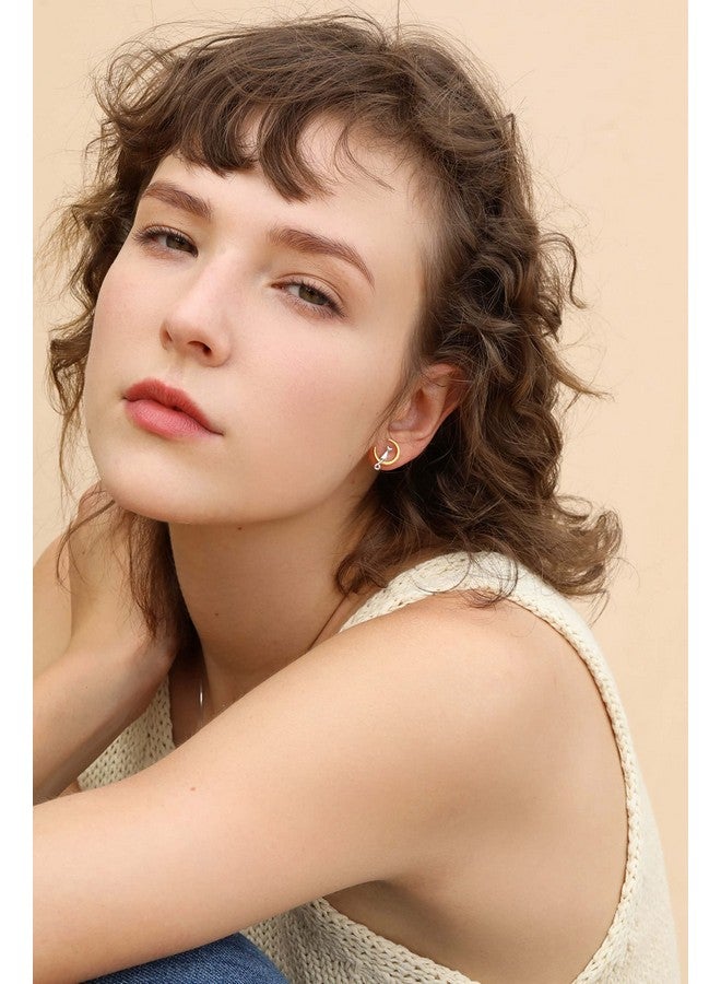 S.Leaf Cat Earrings Sterling Silver Earrings Cat Moon Earrings Cat Stuff For Cat Lovers Cat Lovers Cat Jewelry For Women Cat People Gifts For Women (Silver And Gold) - Image 3