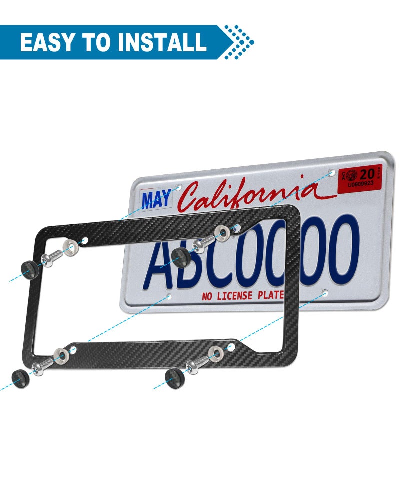 ZXFOOG Carbon Fiber License Plate Frame- Real Carbon Fiber Cloth Wrap Stainless Steel Holder, Wide Edge Black Car Tag Cover with Anti Theft Screws Caps, 1 Pack 4 Hole - Image 4