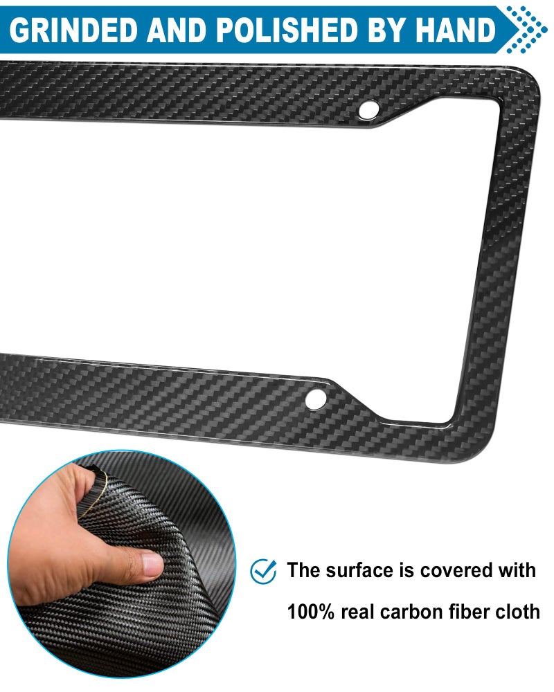 ZXFOOG Carbon Fiber License Plate Frame- Real Carbon Fiber Cloth Wrap Stainless Steel Holder, Wide Edge Black Car Tag Cover with Anti Theft Screws Caps, 1 Pack 4 Hole - Image 3