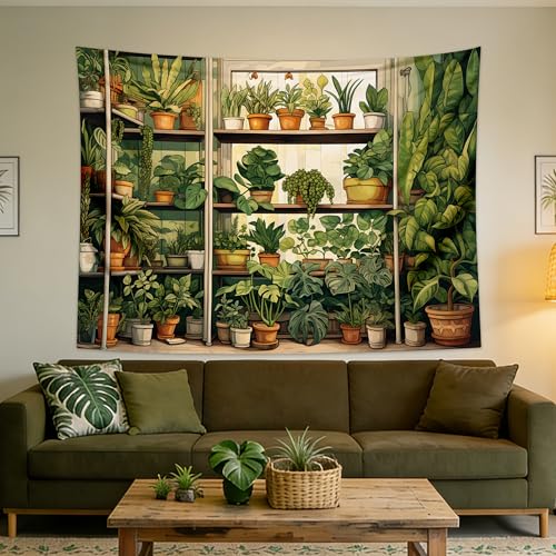QGHOT Plant Tapestry Green Botanical Tapestry Wall Hanging Vintage Potted Tapestries for Bedroom Living Room Decor 80x60in - Image 2