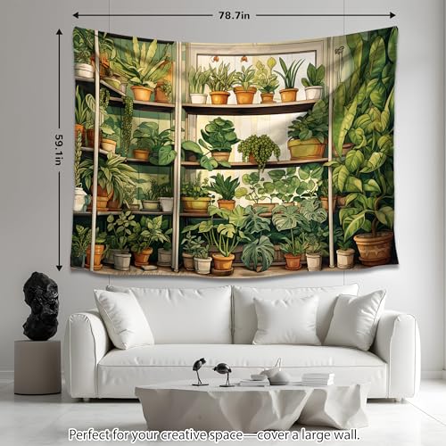 QGHOT Plant Tapestry Green Botanical Tapestry Wall Hanging Vintage Potted Tapestries for Bedroom Living Room Decor 80x60in - Image 4