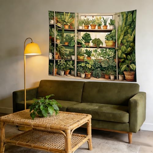 QGHOT Plant Tapestry Green Botanical Tapestry Wall Hanging Vintage Potted Tapestries for Bedroom Living Room Decor 80x60in - Image 5