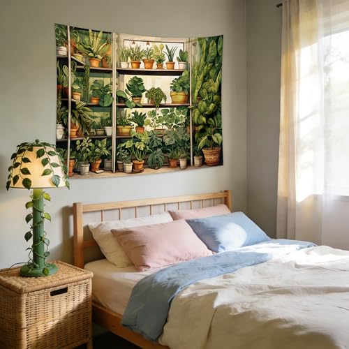 QGHOT Plant Tapestry Green Botanical Tapestry Wall Hanging Vintage Potted Tapestries for Bedroom Living Room Decor 80x60in - Image 3