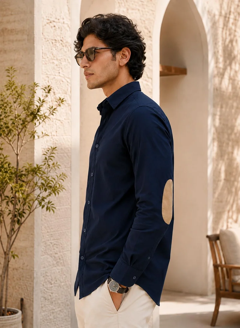 CAHOOT Men's Blue Plain/Basic Regular Shirt For Casual Wear | Collared Neck | Long Sleeve | Button Closure | Cotton Shirt Crafted With Comfort Fit For Everyday Wear (3961)