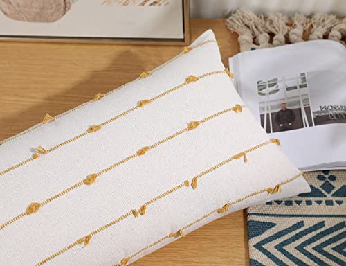 NUYECY Boho Long Lumbar Pillow Covers 12 x 26 Yellow,Classic Stripe Pattern Cotton Decorative Long Lumbar Pillow Case Cushion Cover Cushion Case for Sofa Couch Bed Livingroom Farmhouse,Modern Accent - Image 3