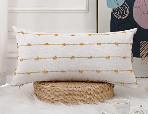 NUYECY Boho Long Lumbar Pillow Covers 12 x 26 Yellow,Classic Stripe Pattern Cotton Decorative Long Lumbar Pillow Case Cushion Cover Cushion Case for Sofa Couch Bed Livingroom Farmhouse,Modern Accent - Image 1