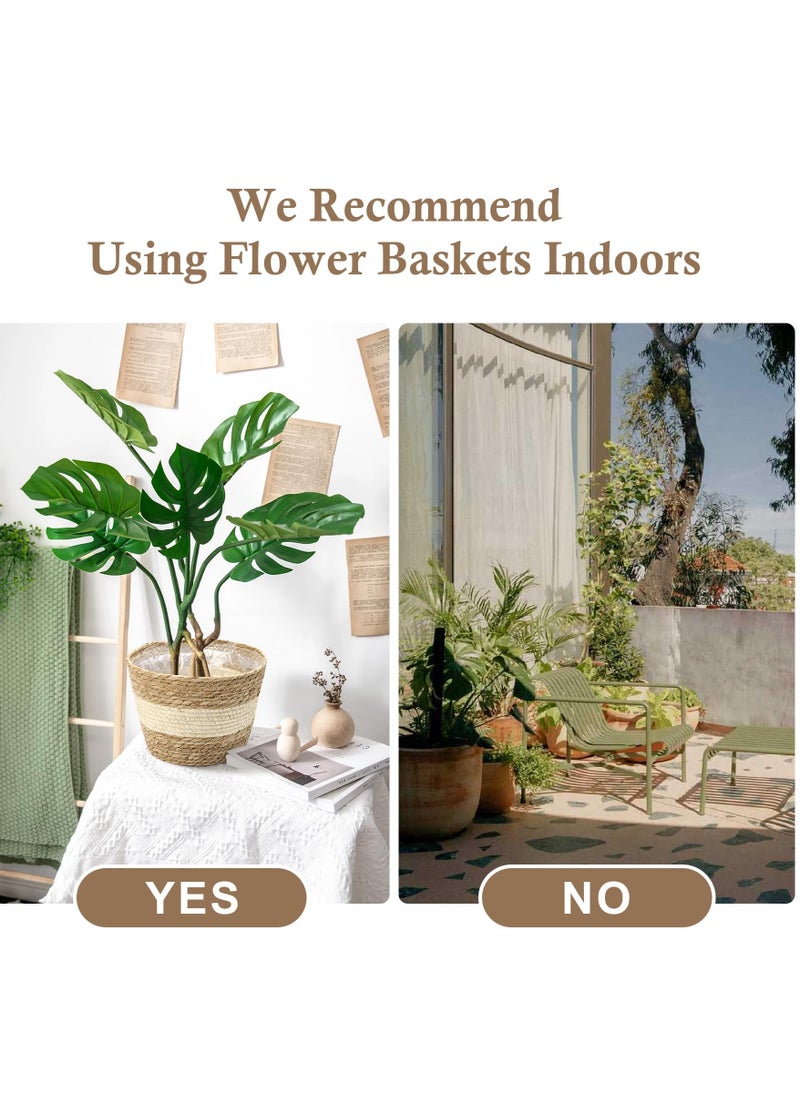 D&L Set Of 3 Plant Baskets Flower Pots Seagrass Flower Pot Baskets Indoor With Plastic Liner Water Hyacinth And Corn Stalk Woven Planters Flower Basket Planter Basket For Home Floor Potted Pots Decor Covers Plant Containers  - Image 5