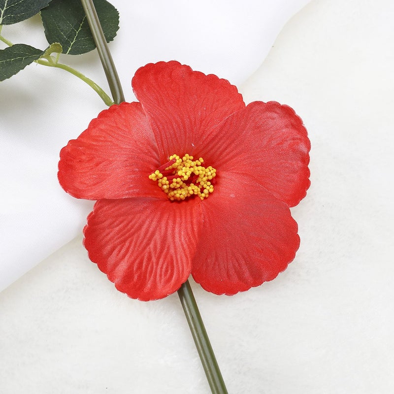 FRECI 3pcs Hawaiian Hibiscus Flowers Artificial Flowers for Hawaiian Luau Tabletop Decoration Party Favors Supplies - Red - Image 5