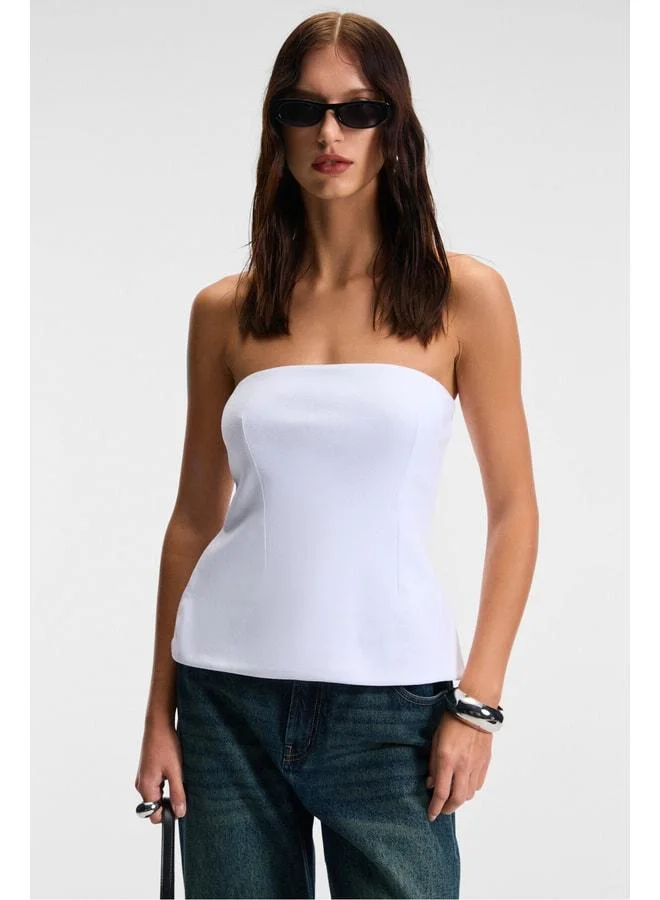 Grimelange ORIANA Women's Slim Fit Strapless White Blouse.