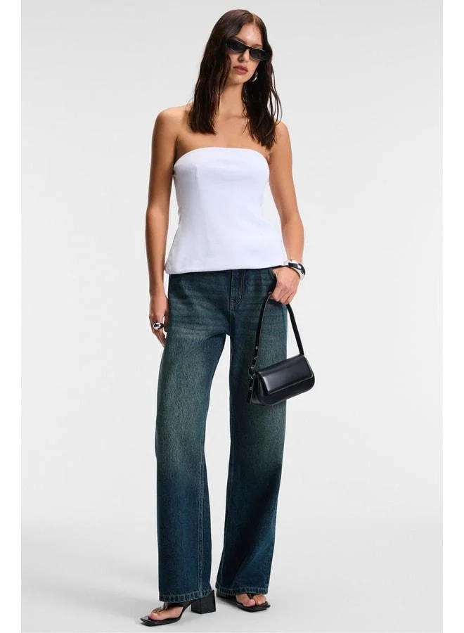 Grimelange ORIANA Women's Slim Fit Strapless White Blouse.