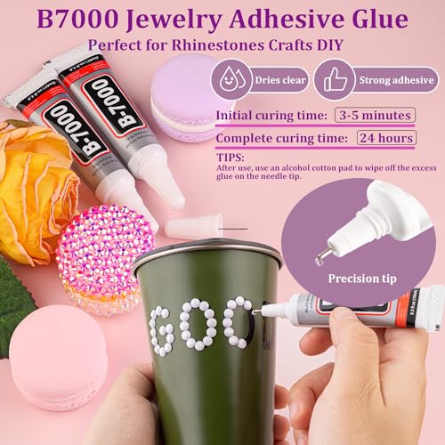 TINKRSTUFF 3000Pcs 5mm Resin Jelly Rhinestones with 1Pcs 10ml B7000 Jewelry Glue for Crafting, White Flatback Gems, Bedazzling Crystal Bulk for DIY Crafts Clothing Tumblers Shoes Nail Art Fabric - Image 5