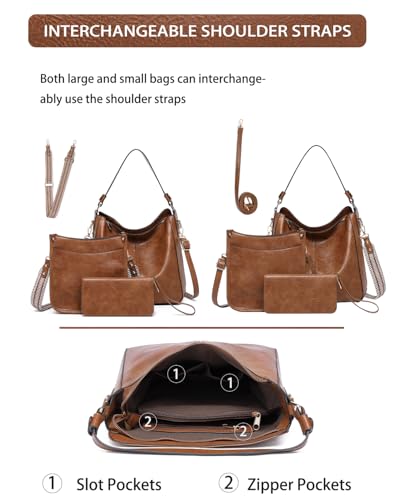 BAVERGE Purses for Women 3PCS, Crossbody Bags Set Large Leather Purse Shoulder Handbags with Wallet Adjustable Straps for Ladies Tote - Image 5