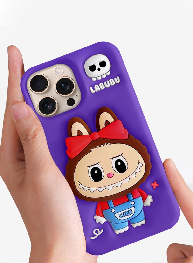 CATANES 3Packs Case Cover Soft Silicone for Apple iPhone 16 Pro Max Labubu Elegant Protection and Quad-Camera Precision Cutout - Purple - Image 2