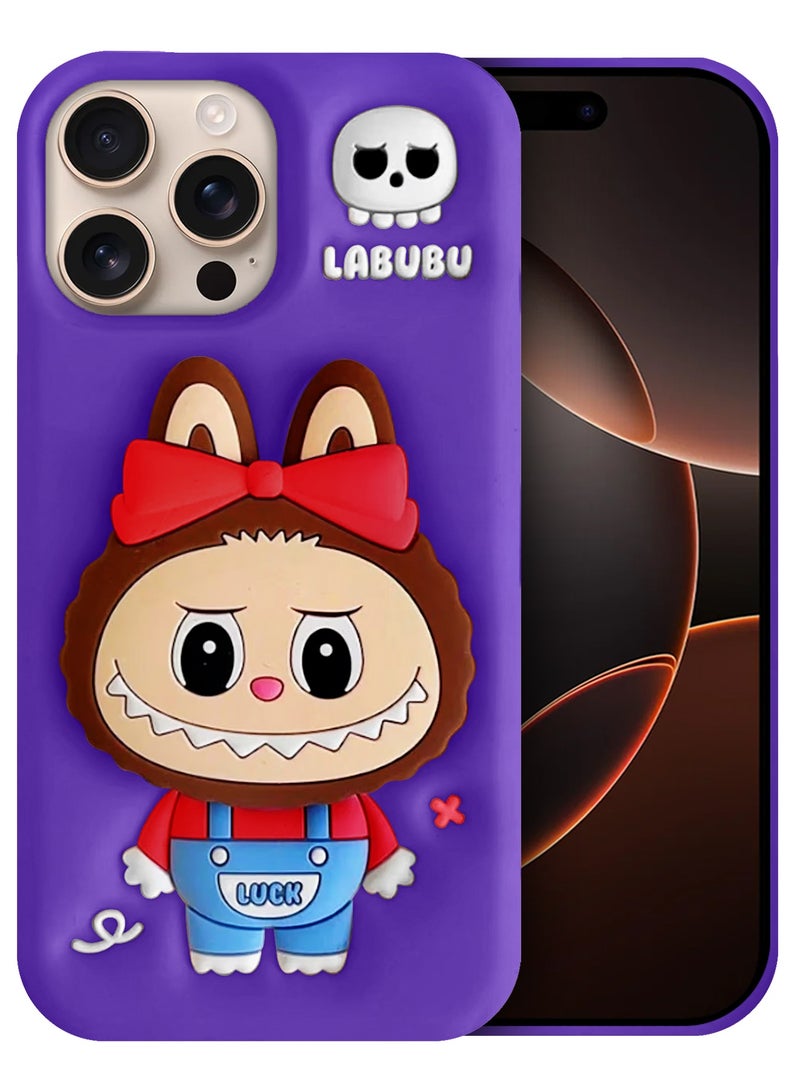 CATANES 3Packs Case Cover Soft Silicone for Apple iPhone 16 Pro Max Labubu Elegant Protection and Quad-Camera Precision Cutout - Purple - Image 3