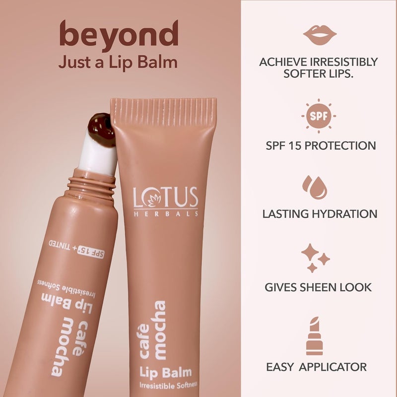 LOTUS HERBALS Lotus Herbals Caf Mocha Lip Balm with SPF 15 for Dry and Chapped Lips Moisturises Softens and Repairs Skin Glossy Finish With Vitamin E Brown Tint Brown10gPack of 2  - Image 2