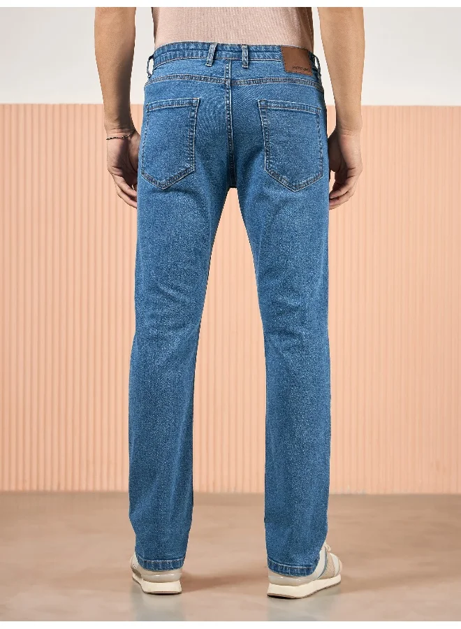 بيونغ جينز قطن ليكرا أزرق ناعم بقصة عادية للرجال