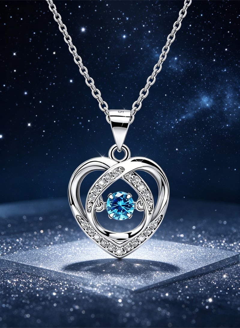 loven Blue Heart Necklace for Women Beating Love Heart Necklace Shiny Cubic Zirconia Dancing Diamond Adjustable Chain Jewelry for Mother Mom Wife Anniversary Mother's Day Valentine Gifts - Image 1