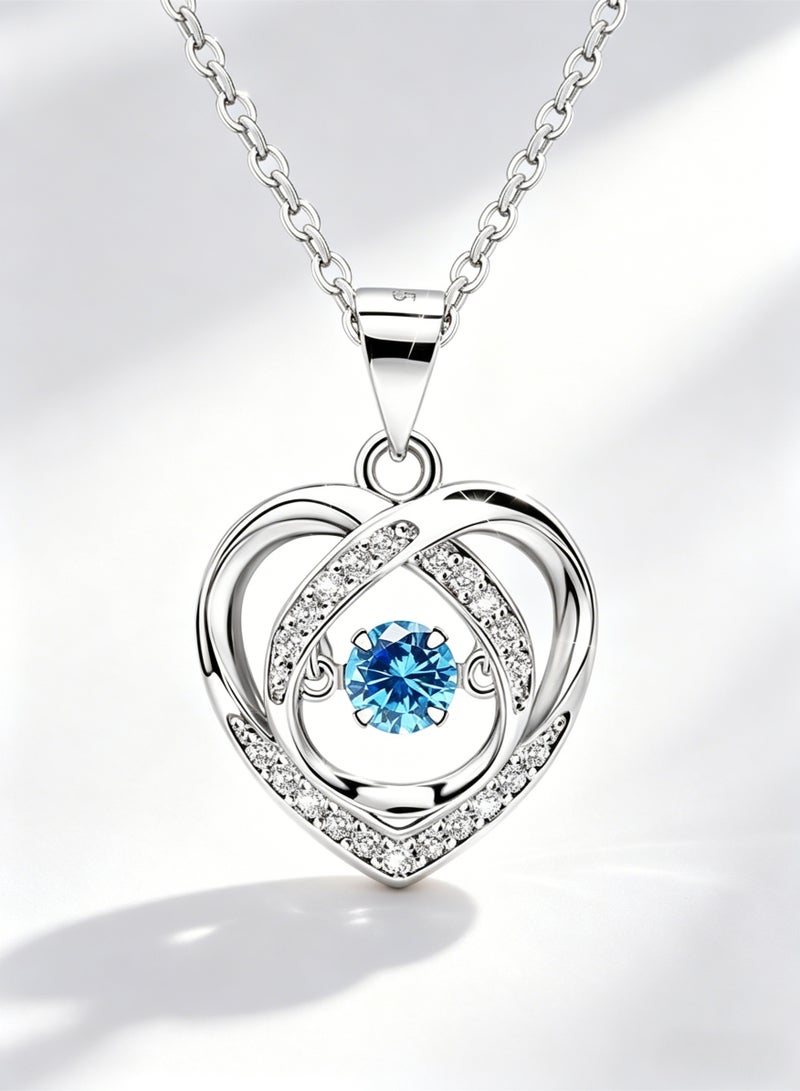 loven Blue Heart Necklace for Women Beating Love Heart Necklace Shiny Cubic Zirconia Dancing Diamond Adjustable Chain Jewelry for Mother Mom Wife Anniversary Mother's Day Valentine Gifts - Image 2