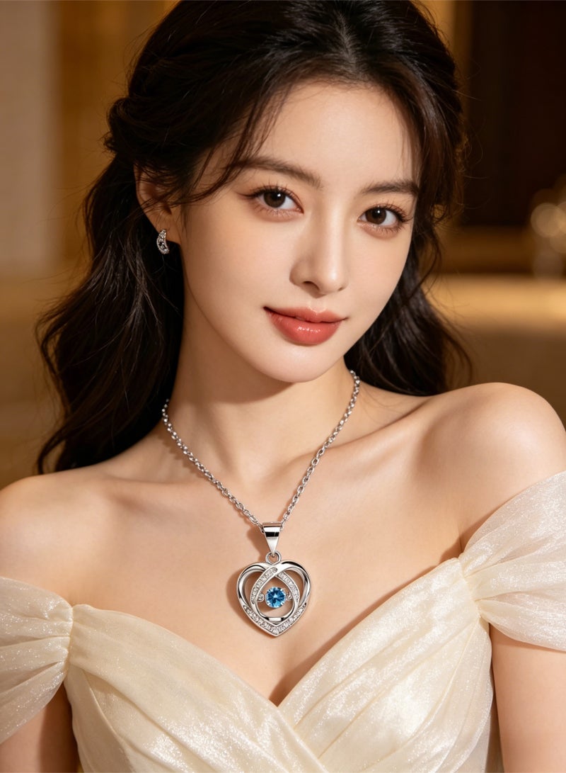 loven Blue Heart Necklace for Women Beating Love Heart Necklace Shiny Cubic Zirconia Dancing Diamond Adjustable Chain Jewelry for Mother Mom Wife Anniversary Mother's Day Valentine Gifts - Image 5