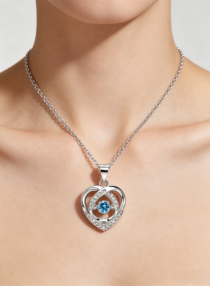 loven Blue Heart Necklace for Women Beating Love Heart Necklace Shiny Cubic Zirconia Dancing Diamond Adjustable Chain Jewelry for Mother Mom Wife Anniversary Mother's Day Valentine Gifts - Image 4