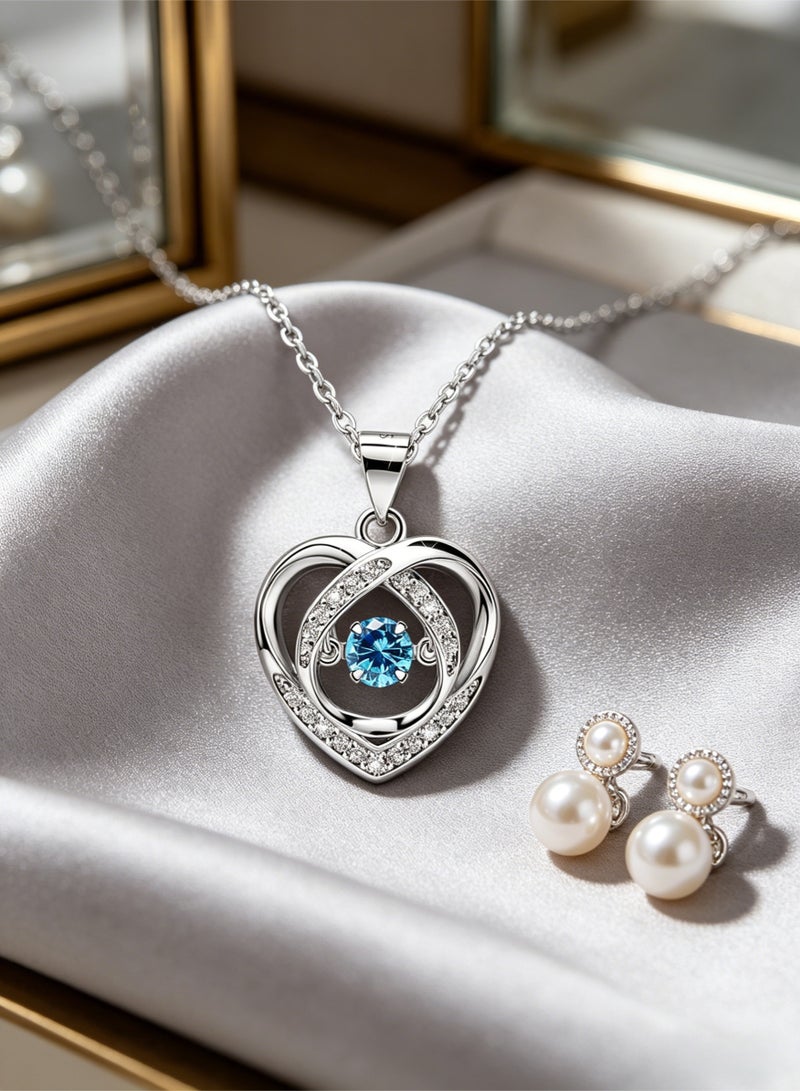 loven Blue Heart Necklace for Women Beating Love Heart Necklace Shiny Cubic Zirconia Dancing Diamond Adjustable Chain Jewelry for Mother Mom Wife Anniversary Mother's Day Valentine Gifts - Image 3