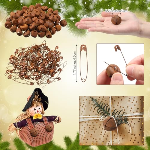 Knitgrip 100 Pcs Rusted Metal Jingle Bells and Rusty Safety Pins Rustic Safety Pins Vintage Rusted Metal Ornament for Christmas Holiday DIY Home Crafts Decoration - Image 3