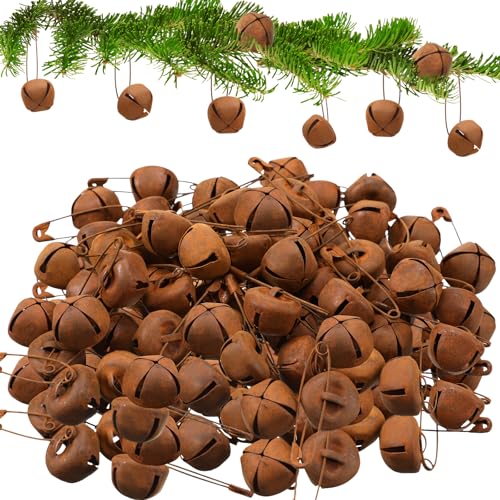 Knitgrip 100 Pcs Rusted Metal Jingle Bells and Rusty Safety Pins Rustic Safety Pins Vintage Rusted Metal Ornament for Christmas Holiday DIY Home Crafts Decoration - Image 1