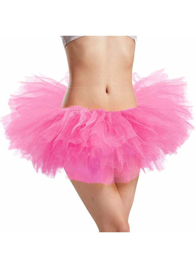Tutu Skirt Women's Teens Elastic 5 Layered Tulle Skirts Ultra Fluffy, Pink, One size