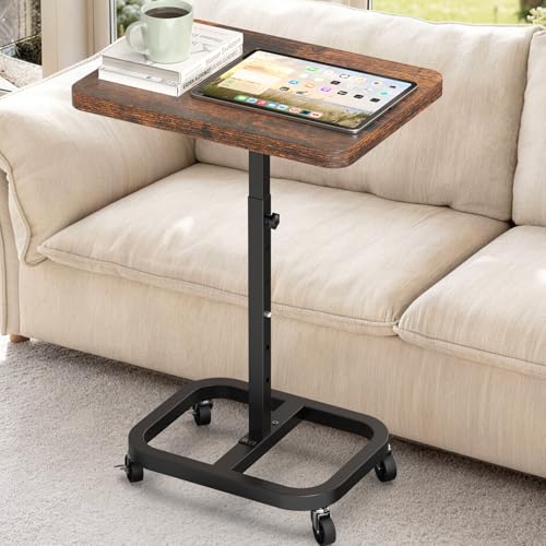 alentar Adjustable Height Mobile TV Tray Table with Wheels, Portable Rolling Desk, and Laptop Table for Eating on Couch or Sofa, Featuring Upgraded Alloy Steel Support and a Sturdy Quadrilateral Base - Image 1