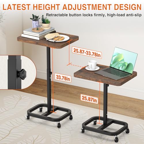 alentar Adjustable Height Mobile TV Tray Table with Wheels, Portable Rolling Desk, and Laptop Table for Eating on Couch or Sofa, Featuring Upgraded Alloy Steel Support and a Sturdy Quadrilateral Base - Image 2