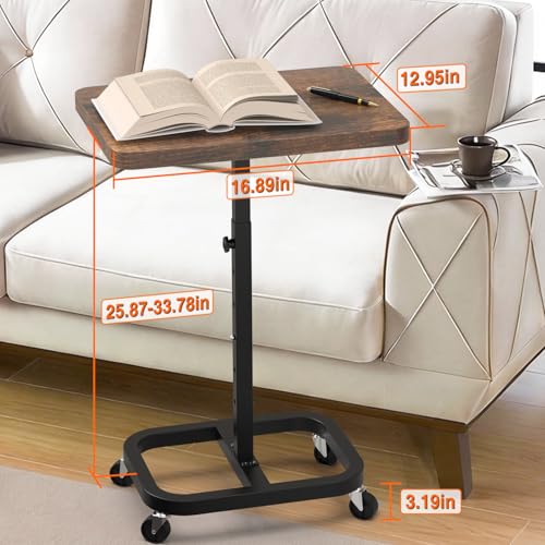 alentar Adjustable Height Mobile TV Tray Table with Wheels, Portable Rolling Desk, and Laptop Table for Eating on Couch or Sofa, Featuring Upgraded Alloy Steel Support and a Sturdy Quadrilateral Base - Image 5