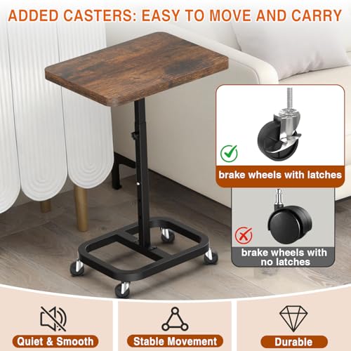 alentar Adjustable Height Mobile TV Tray Table with Wheels, Portable Rolling Desk, and Laptop Table for Eating on Couch or Sofa, Featuring Upgraded Alloy Steel Support and a Sturdy Quadrilateral Base - Image 4