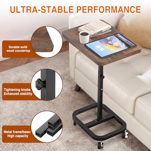 alentar Adjustable Height Mobile TV Tray Table with Wheels, Portable Rolling Desk, and Laptop Table for Eating on Couch or Sofa, Featuring Upgraded Alloy Steel Support and a Sturdy Quadrilateral Base - Image 3