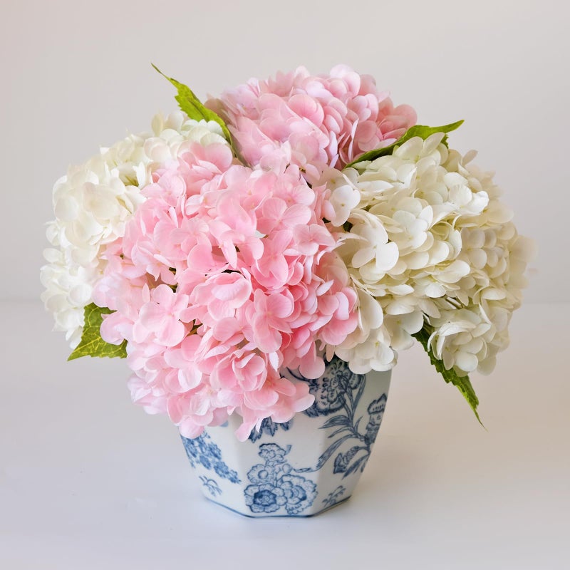 YalzoneMet RUZUQE 4 Pcs Hydrangea Artificial Flower 2 White + 2 Pink 21'' Long Stem Lifelike Real Touch YalzoneMet Hydrangea Latex for Home Kitchen Decoration Bridal Bouquet Wedding Outdoor Decor - Image 1