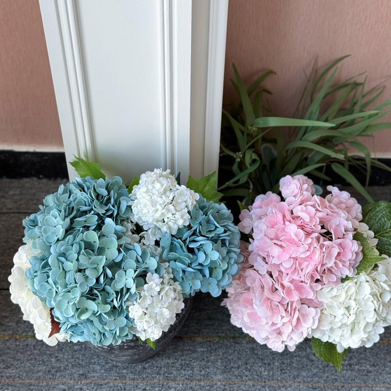 YalzoneMet RUZUQE 4 Pcs Hydrangea Artificial Flower 2 White + 2 Pink 21'' Long Stem Lifelike Real Touch YalzoneMet Hydrangea Latex for Home Kitchen Decoration Bridal Bouquet Wedding Outdoor Decor - Image 3