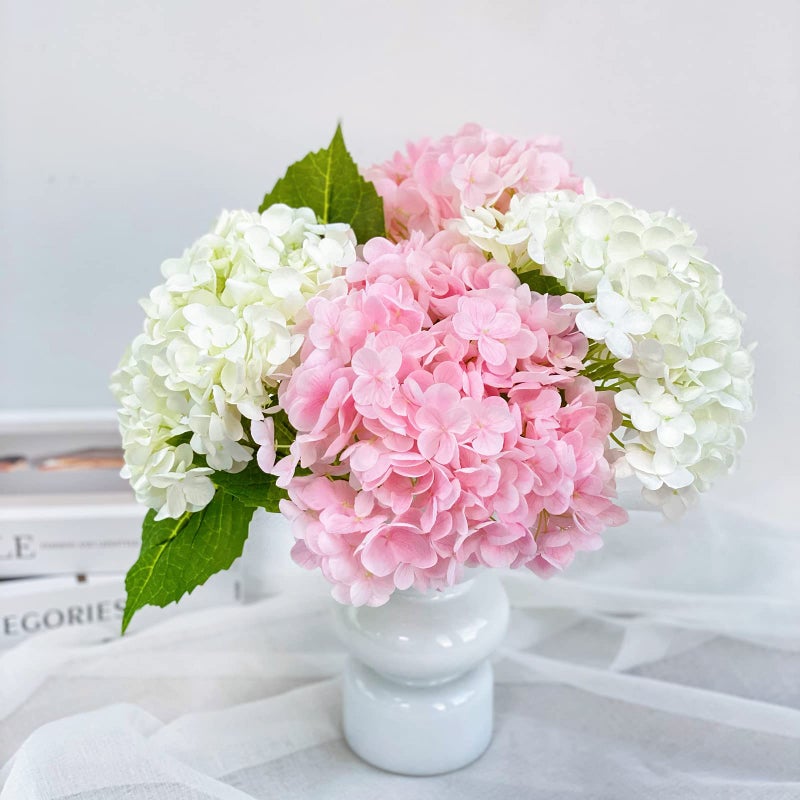 YalzoneMet RUZUQE 4 Pcs Hydrangea Artificial Flower 2 White + 2 Pink 21'' Long Stem Lifelike Real Touch YalzoneMet Hydrangea Latex for Home Kitchen Decoration Bridal Bouquet Wedding Outdoor Decor - Image 4