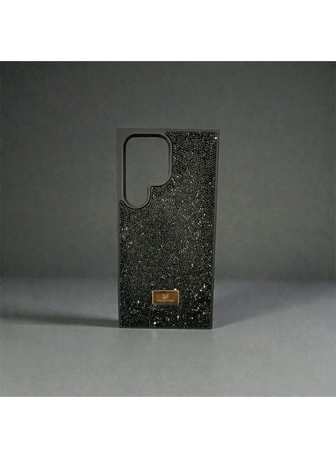 سواروفسكي غطاء لامع أسود اللون لهاتف سامسونج S24 ألترا بنمط سواروفسكي