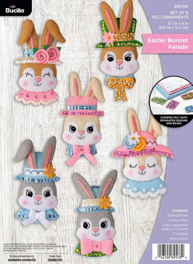 Bucilla Felt Applique 6 Piece Ornament Making Kit, Easter Bonnet Parade, Perfect for DIY Arts and Crafts, 89578E - Image 1