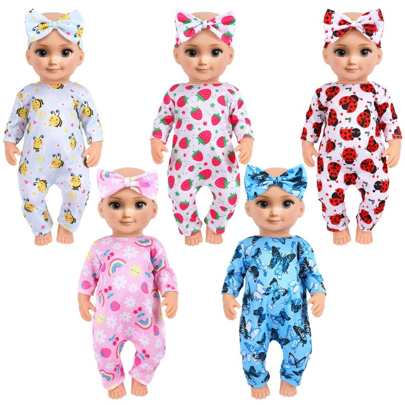 UPINS 5 Sets Baby Doll ClothesNew Born Baby Doll Accessorie and Headbands for 1618 Inch New Born Dolls 10 PCs Clothes Dresses Outfits Pjs Jumpsuits - Image 3