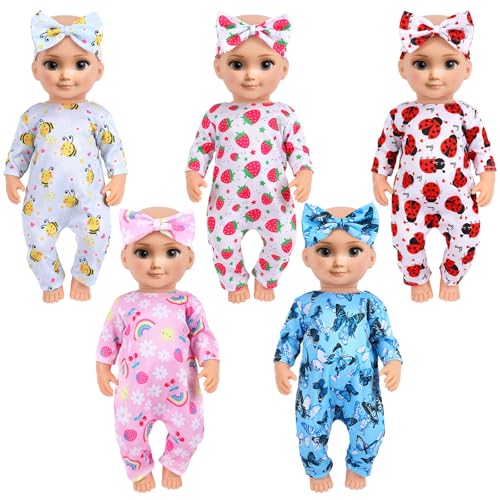 UPINS 5 Sets Baby Doll ClothesNew Born Baby Doll Accessorie and Headbands for 1618 Inch New Born Dolls 10 PCs Clothes Dresses Outfits Pjs Jumpsuits - Image 1