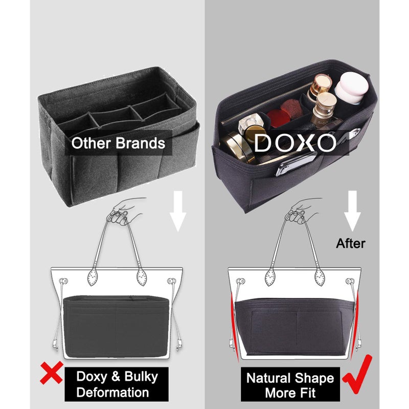 Doxo Felt Organizer Insert Handbag&Tote Purse Organizer Insert Large with Zipper Bag in Bag Fits for Speedy and Neverfull Saint Louis PM & Base Shaper 2pc Set(Large-Black-Combination) - Image 3
