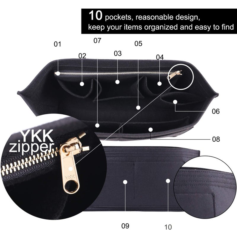 Doxo Felt Organizer Insert Handbag&Tote Purse Organizer Insert Large with Zipper Bag in Bag Fits for Speedy and Neverfull Saint Louis PM & Base Shaper 2pc Set(Large-Black-Combination) - Image 5