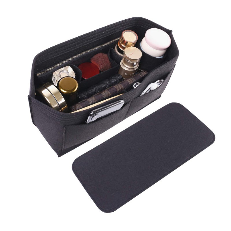 Doxo Felt Organizer Insert Handbag&Tote Purse Organizer Insert Large with Zipper Bag in Bag Fits for Speedy and Neverfull Saint Louis PM & Base Shaper 2pc Set(Large-Black-Combination) - Image 1