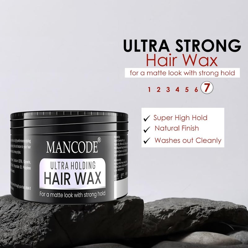 MAN CODE Mancode Ultra Holding Hair Wax for Men 100ml  Matte Look with 24 hrs Strong Hold Level 7  Matte Finish  No Greasy Residue Styling Hair Wax 100gm - Image 2