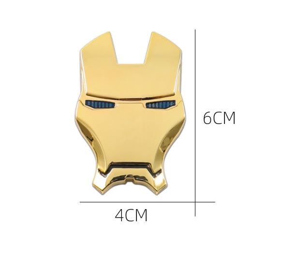 JVCV® 3D Metal Iron M face Sticker Chrome Logo Decal Emblem Badge for All Cars Bikes Laptops Headphones Helmets Home Office Accessory (Iron M Face, Gold Blue Eyes) - Image 3