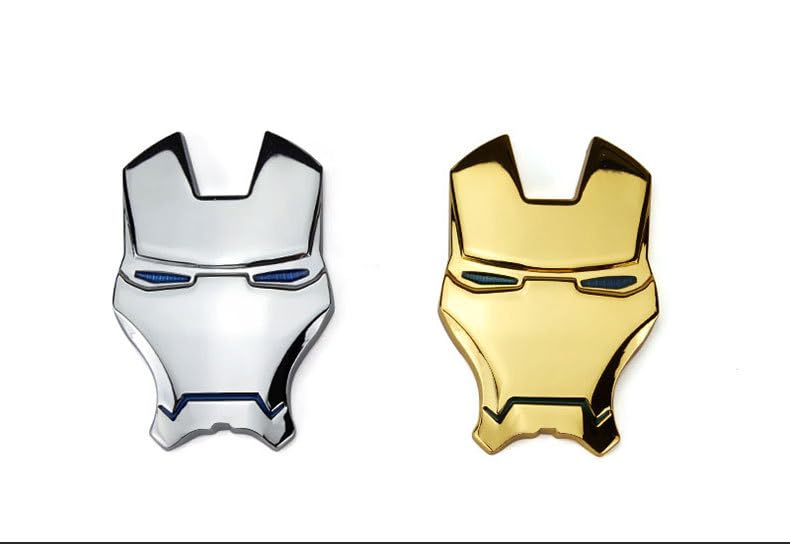 JVCV® 3D Metal Iron M face Sticker Chrome Logo Decal Emblem Badge for All Cars Bikes Laptops Headphones Helmets Home Office Accessory (Iron M Face, Gold Blue Eyes) - Image 4